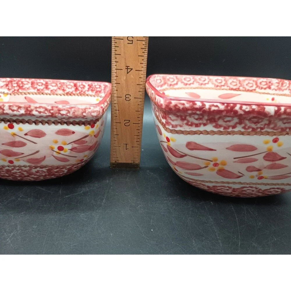 Temp-Tations OLD WORLD CRANBERRY 1 & 1.5 qt Square Mixing Bake Serve Bowls